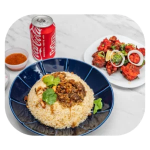 Malabar Beef Dum biriyani +chicken 65 (small)+1 soft drinks
